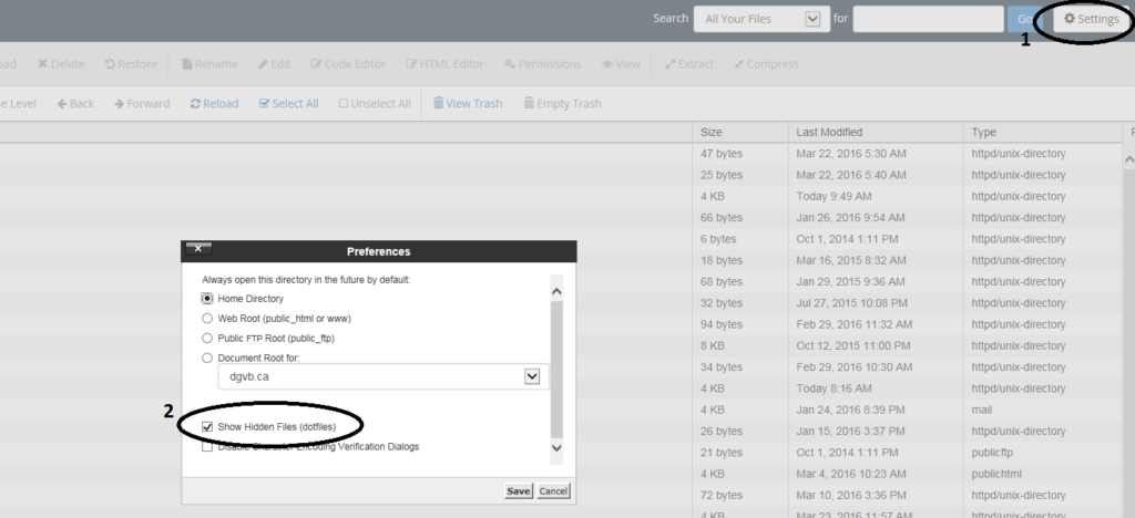 cPanel - afficher fichier cacher