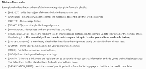 Newletter placeholder - phpList