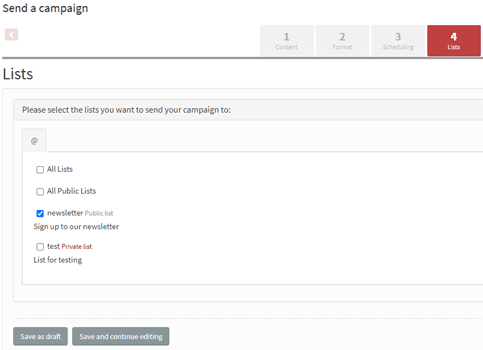 phpList - Select newsletter category