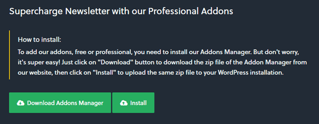 Extension Newsletter - Impression écran - Installation du Addon Manager