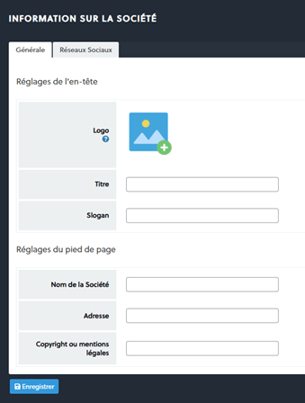 Extension Newsletter - Impression écran - configuration de la société