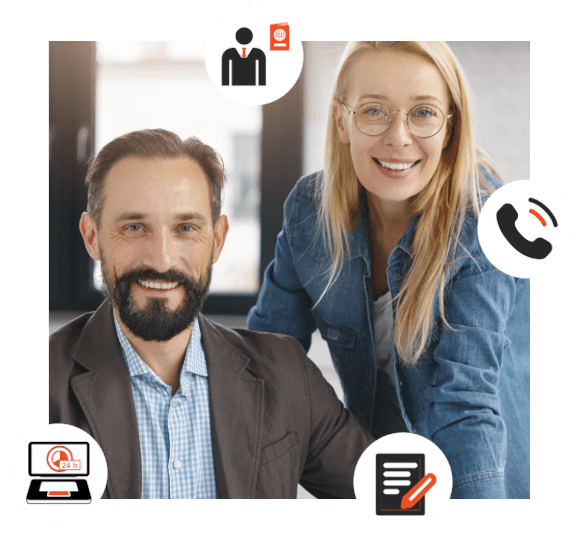 Nous joindre, image d'un homme et femme qui nous fixe