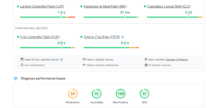 Impression d'écran de Google Page Insight