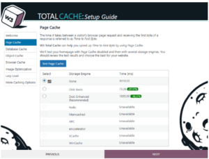 Wizard pour la configuration de l'extension W3 Total Cache