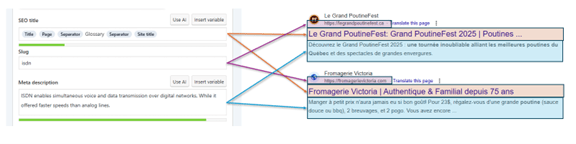 Lien entre les métadonnées et les résultat de recherche en ligne.